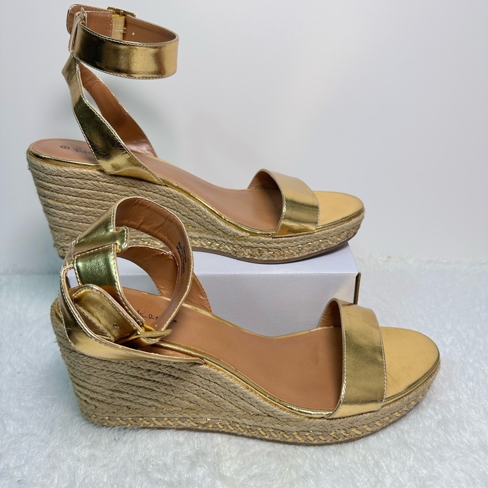 Lilly Pulitzer Gold Espadrille Wedges with Ankle Strap 🌴🍹 - Picture 2 of 12